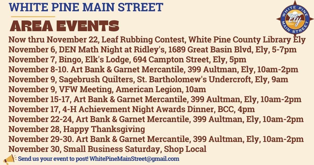 Calendar of Events White Pine County including Ely and White Pine Couty