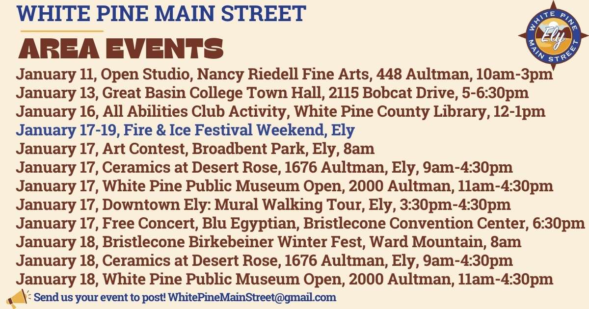 Calendar of Events White Pine County including Ely and Baker Nevada