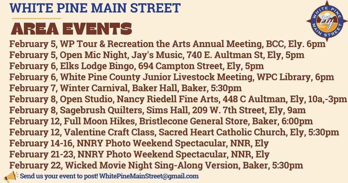 Calendar of Events White Pine County Nevada including Baker and Ely 